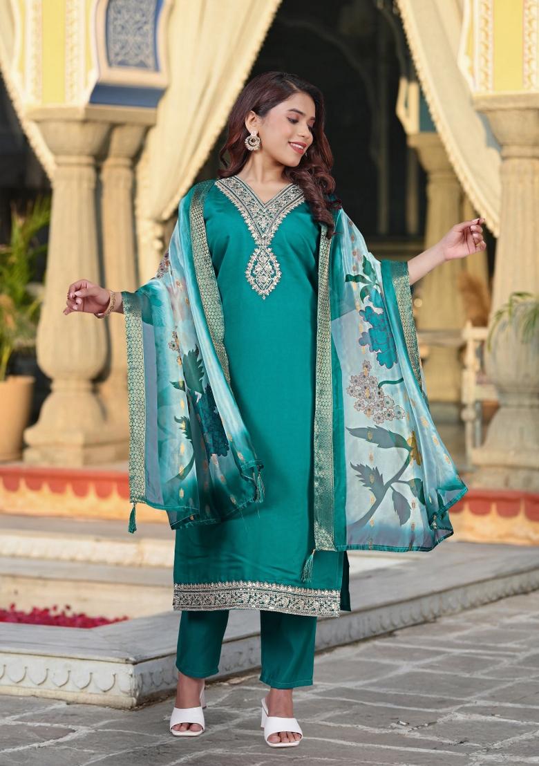 Green Abstract Print Viscose Kurta Set - Indya