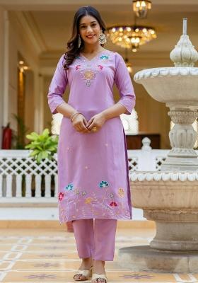 Lavender Abstract Print Viscose Kurta Set