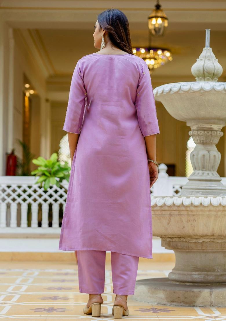 Lavender Abstract Print Viscose Kurta Set - Indya