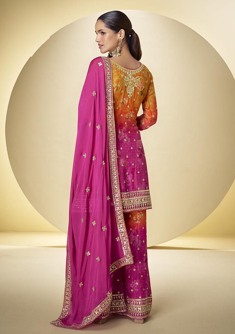Pink Printed Chinon Salwar Suit - Indya