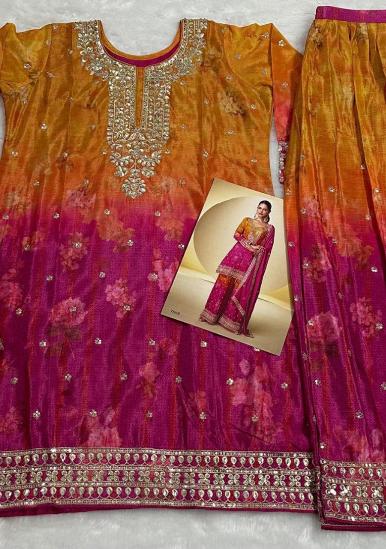 Pink Printed Chinon Salwar Suit - Indya