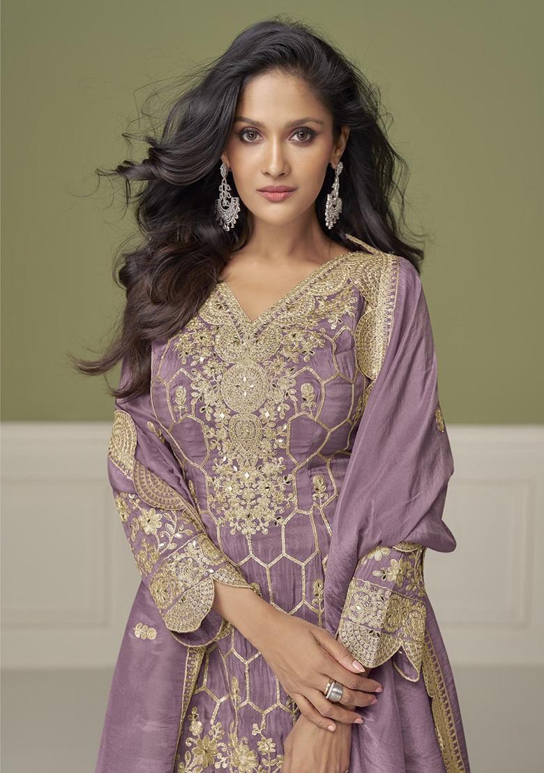 Lavender Embroidery Simar Salwar Suit - Indya