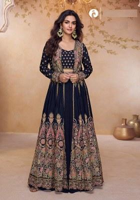 Navy Blue Sequence Work Chinon Salwar Suit