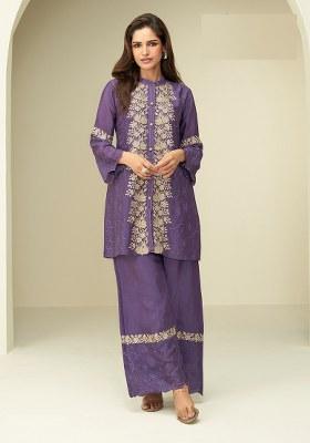 Violet Cut Work Chinon Co Ord Set