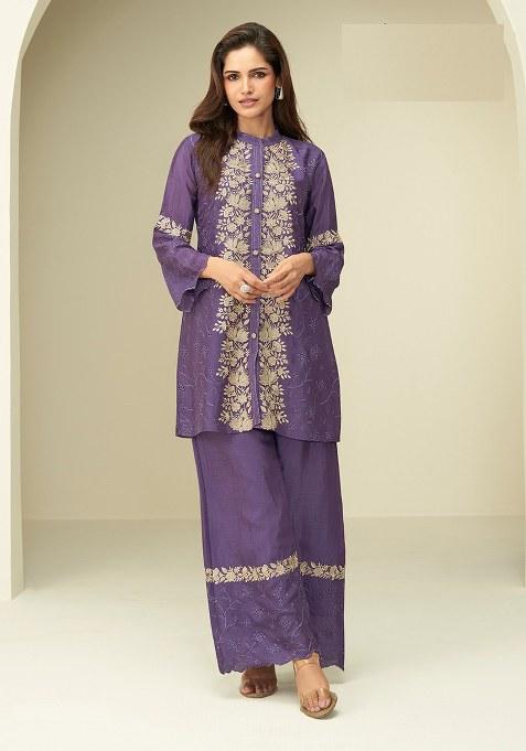 Violet Cut Work Chinon Co Ord Set