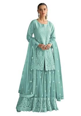 Sky Blue Sequence Work Net Salwar Suit
