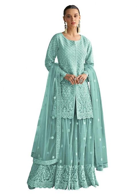Sky Blue Sequence Work Net Salwar Suit