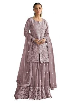 Onion Pink Sequence Work Net Salwar Suit