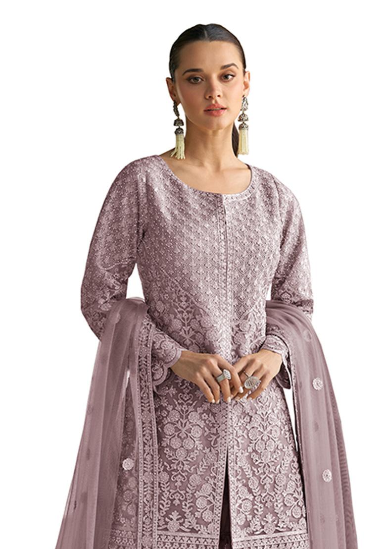 Onion Pink Sequence Work Net Salwar Suit - Indya