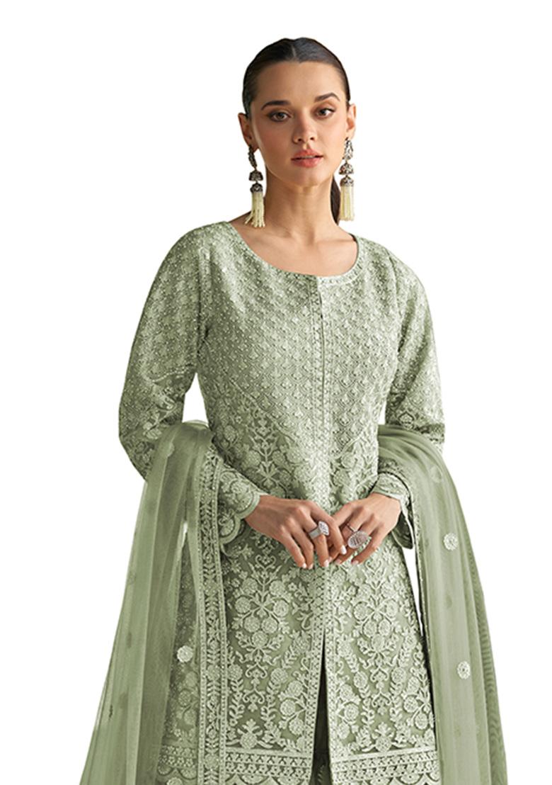 Mehendi Sequence Work Net Salwar Suit - Indya