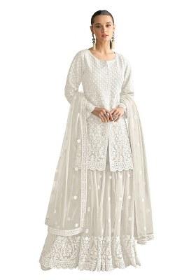 White Sequence Work Net Salwar Suit