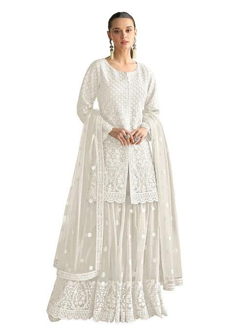 White Sequence Work Net Salwar Suit