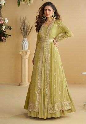 Mehendi Sequence Work Chinon Top And Shrug Set