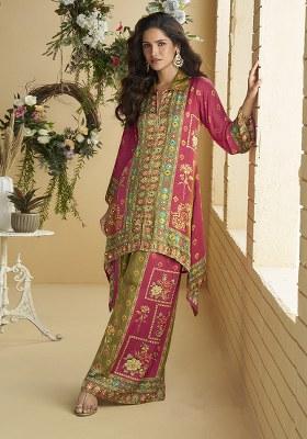 Pink Emblissied Silk Co Ord Set