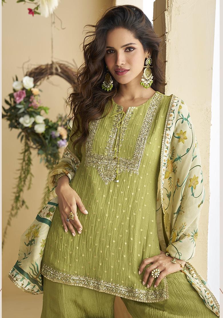 Mehendi Printed Chinon Salwar Suit - Indya