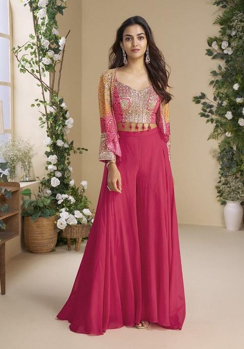 Pink Printed Chinon Plazzo Set