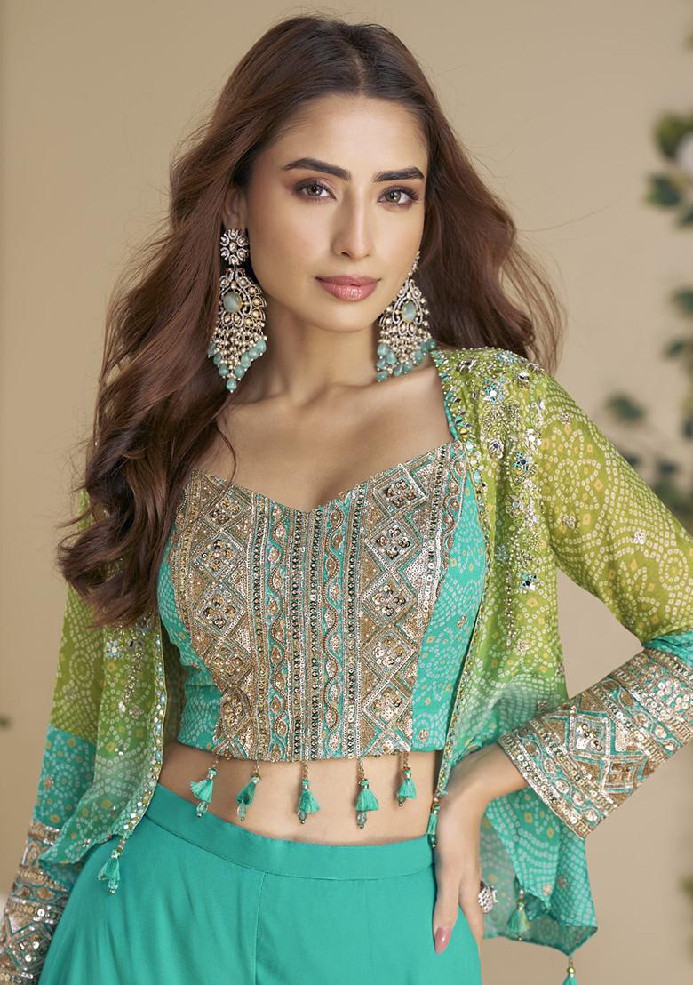 Rama Blue Printed Chinon Plazzo Set - Indya