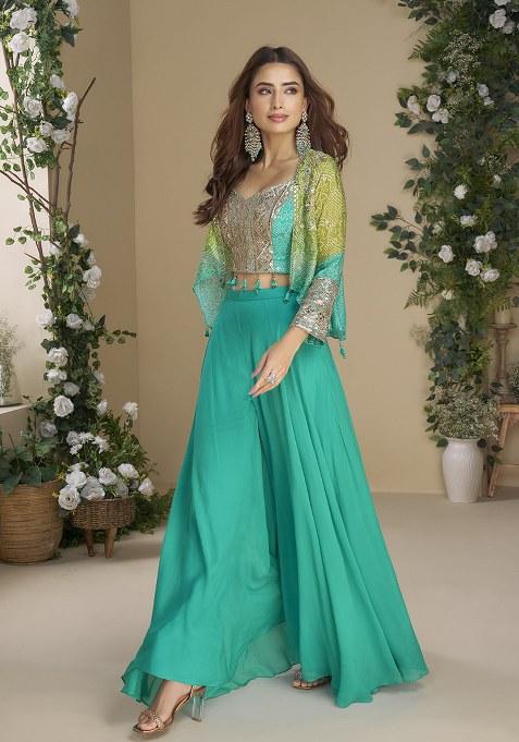 Rama Blue Printed Chinon Plazzo Set