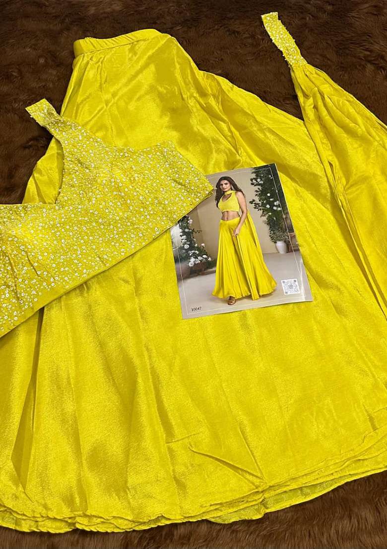 Lemon Yellow Printed Chinon Plazzo Set - Indya