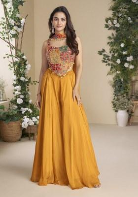 Mustard Printed Chinon Plazzo Set