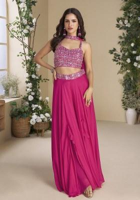 Pink Printed Chinon Plazzo Set