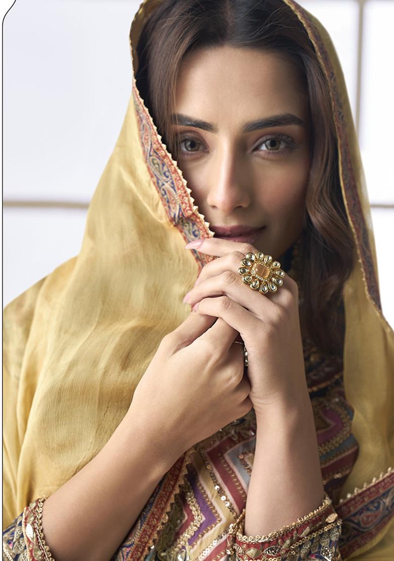 Mehendi Printed Silk Salwar Suit - Indya