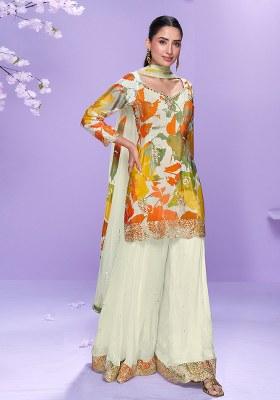 White Printed Chinon Salwar Suit