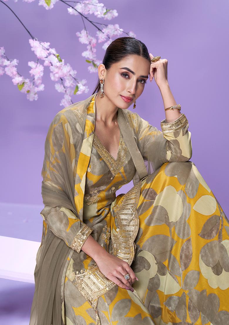 Mehendi Printed Chinon Salwar Suit - Indya