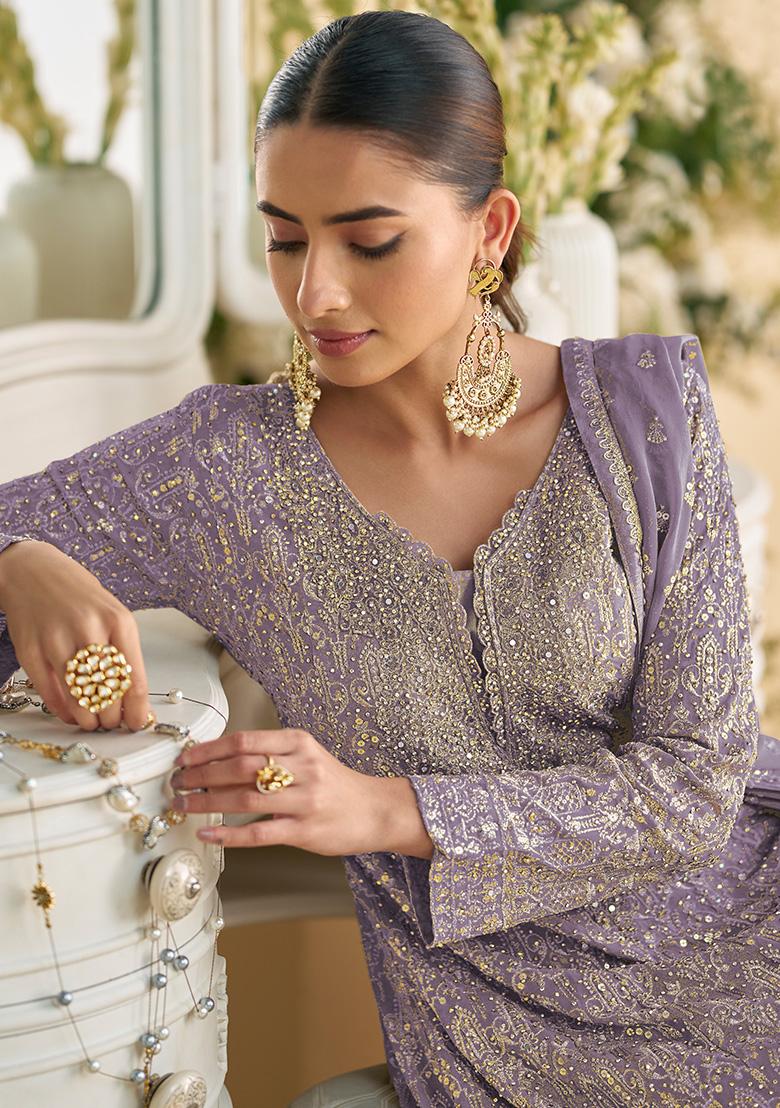 Violet Sequence Work Georgette Salwar Suit - Indya