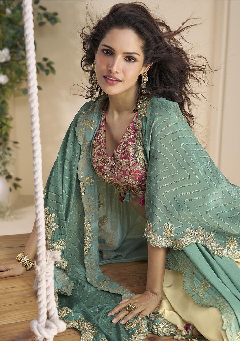 Rama Blue Printed Chinon Plazzo Set - Indya