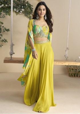 Lemon Printed Chinon Plazzo Set