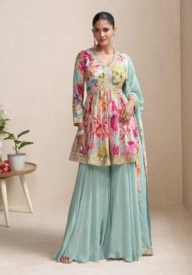 Multicolor Embroidery Silk Salwar Kameez Set
