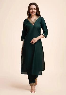 Green Motif Cotton Kurta Set