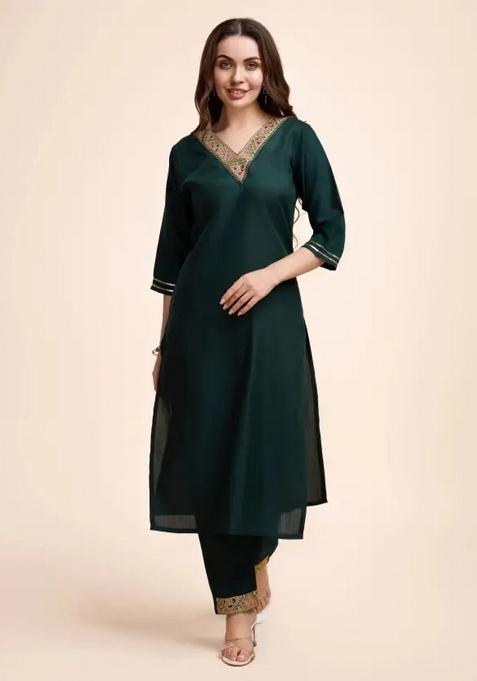 Green Motif Cotton Kurta Set