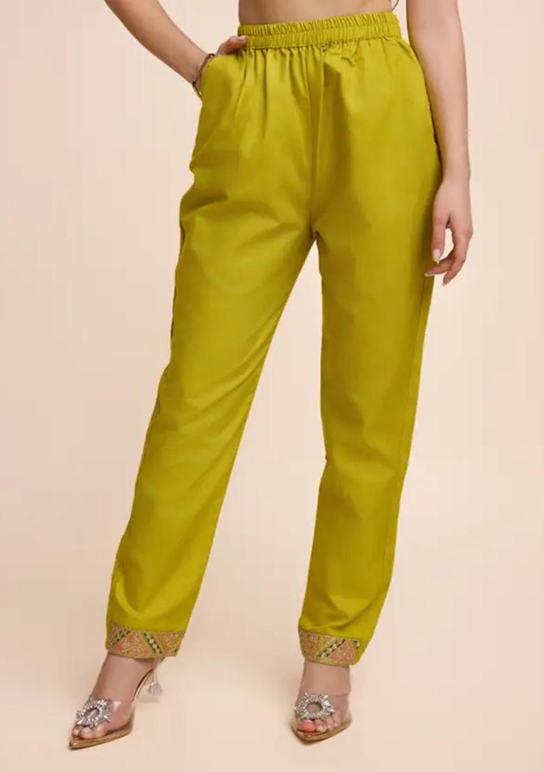 Lemon Yellow Motif Cotton Kurta Set - Indya