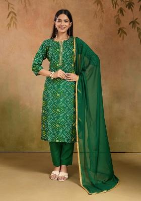 Green Motif Rayon Kurta Set