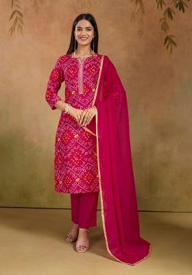 Pink Motif Rayon Kurta Set
