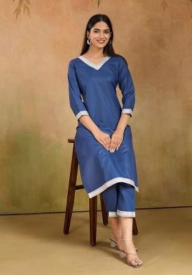 Blue Motif Cotton Kurta Set