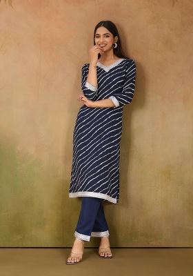 Blue Motif Rayon Kurta Set