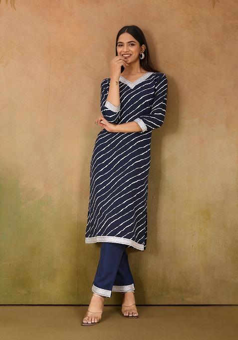 Blue Motif Rayon Kurta Set