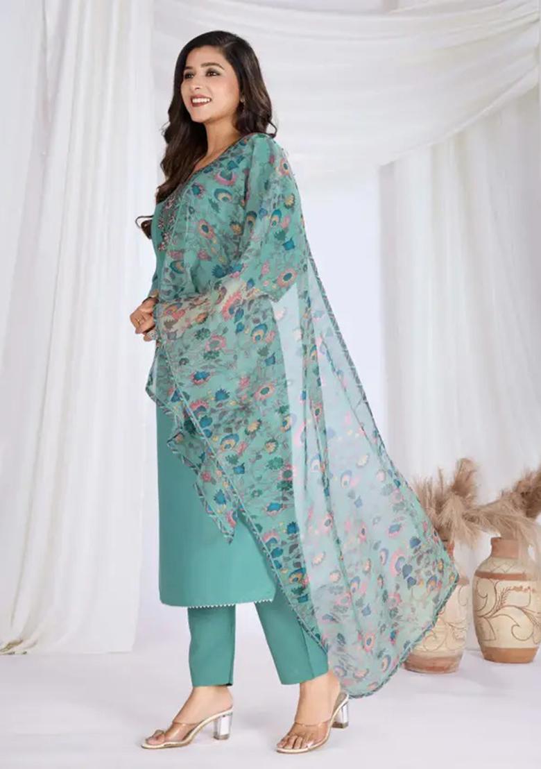 Pista Motif Cotton Kurta Set - Indya