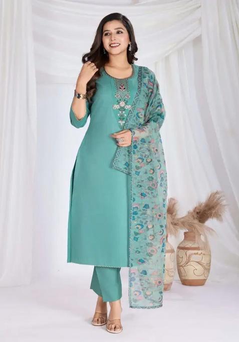 Pista Motif Cotton Kurta Set