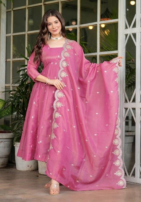 Pink Embroidery Georgette Kurta Set