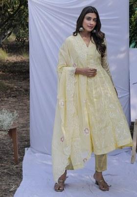 Light Yellow Embroidery Organza Kurta Set