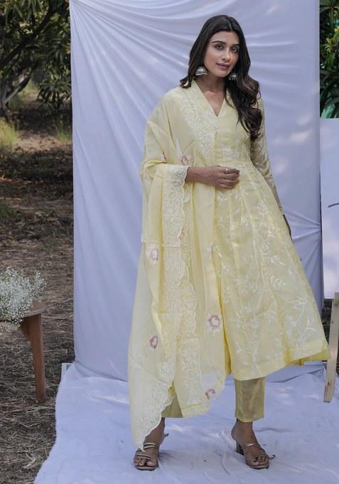 Light Yellow Embroidery Organza Kurta Set