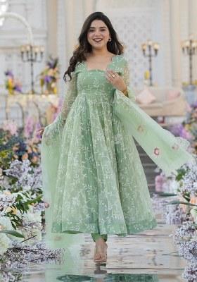 Light Green Embroidery Organza Kurta Set