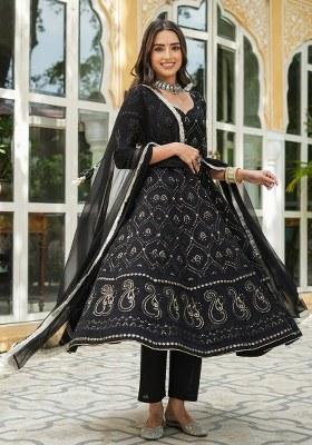 Black Embroidery Georgette Kurta Set