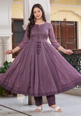 Purple Solid Georgette Kurta Set