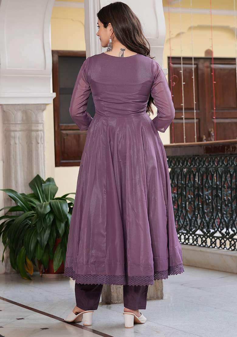 Purple Solid Georgette Anarkali Set - Indya