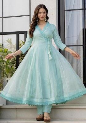 Sky Solid Organza Kurta Set